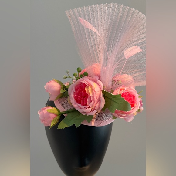 Pink Roses Fascinator Kentucky Derby Races - Picture 2 of 5